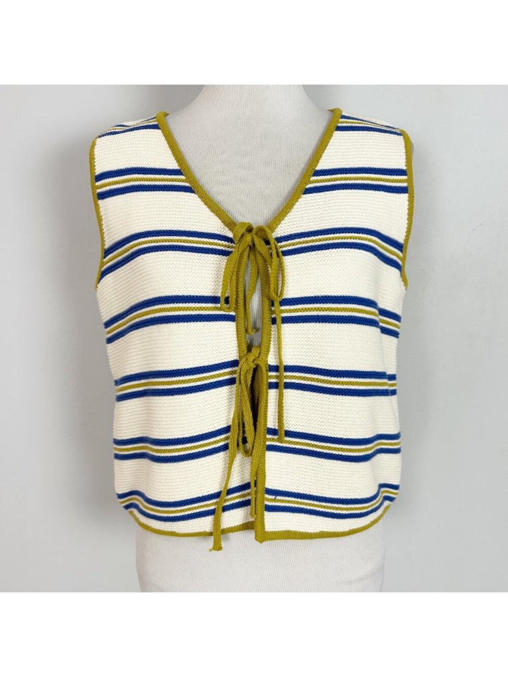 Women's Sweater Vest Double Tie Striped Boho Retro Size‎ Medium